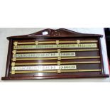 A Vintage oak + brass score board - very good condition
