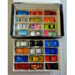 Corgi, Matchbox, etc-collection of (24) mostly racing cars housed in a Mattel Race Case-Play worn