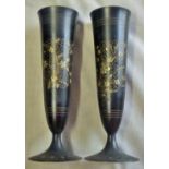 Delightful pair of flower urns with gold flower design - made in India