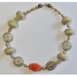 Necklace-Orange Rose in centre -New