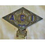 Automobilia-vintage 1920's/30, A.C.I./FIA blue enamel on steal car badge by S.I.A.M/Roma, Diamond