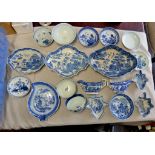 Mixed lot -(2) English pearlware 1820 dishes, transfer print, blue and white 10" x 8"(3) old