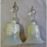 Vintage glass bells-pair- approx 10" high with green cream bell heads, with a decorative twisted