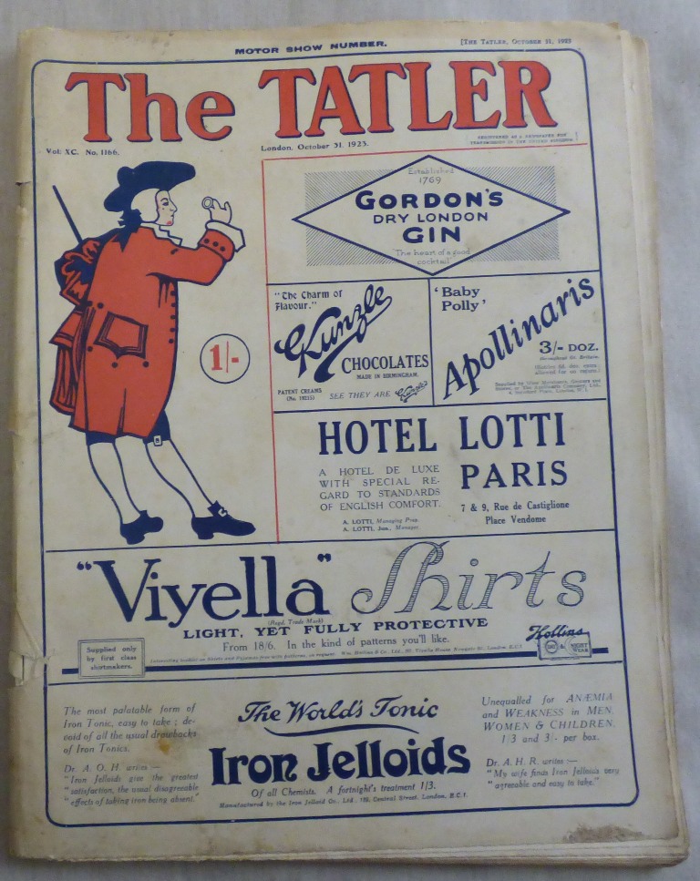 The Tatler 1923 October 31st Motor Show Number; range of Fashion and Motor advertising; colour