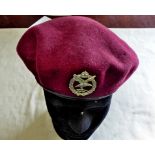 British Post WWII Army Air Corps Regiment Red Beret, with white metal cap badge with KC.