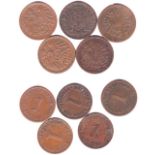 Germany Coins (5) including 1 Pfennig 1885G nVF scarce, 1 Pfennig 1894A VF,1 Pfennig 1888G gVF