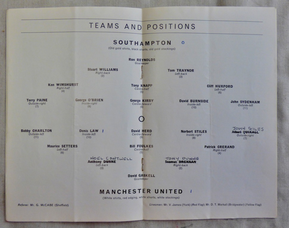 Football - Southampton v Manchester United FACS/F at Villa 1963, fold and team changes - Image 2 of 2