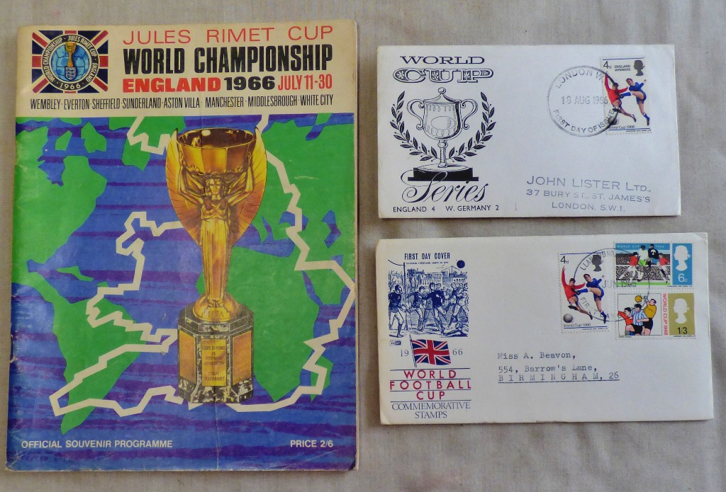 Football - 1966 World Cup Group Programme, cover worn and results noted, plus two F.D.C's