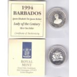Barbados Queen Mother Silver Dollar 1994 Proof