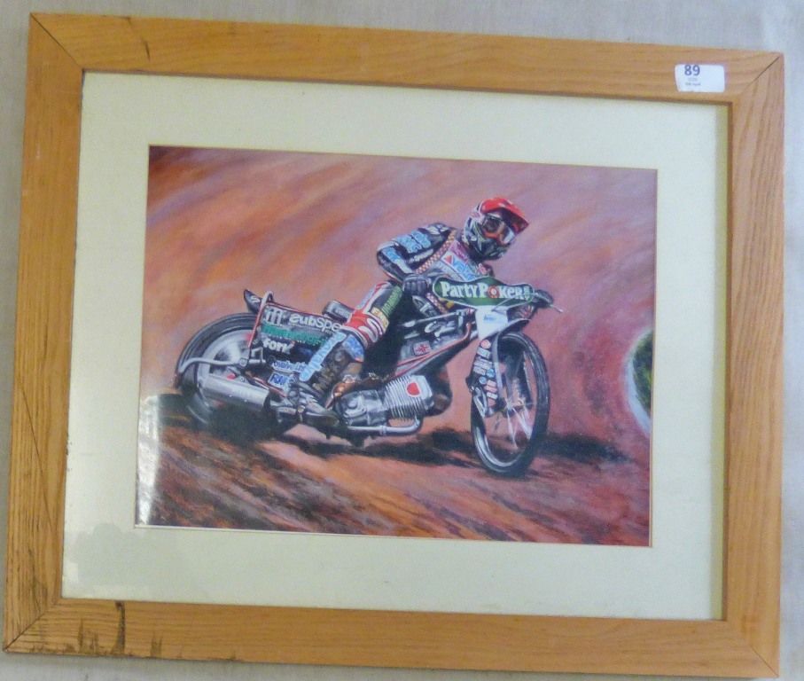 Speedway - Framed speedway rider print (may be Scott Nichols)
