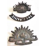 Australian Commonwealth Military Forces WWI Officers badges including: a Officers cap badge (Bronze,