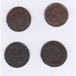 Switzerland – Schwyz coins (4), 1 Rappen 1843 VF, 1815 EF, 2 Rappen 1843 EF, 1845 EF