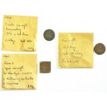 Coin Weights (3) , inc 21 shillings 1814, 18 Shillings late 18th century, James I square coin weight