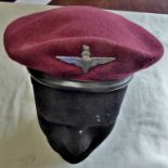 British Post WWII Paratroop Regiment Red Beret, with white metal cap badge with KC.