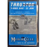 Motorcycle -9 hour race (Road bikes) programme, admission + M/Cycle park tickets plus press report.