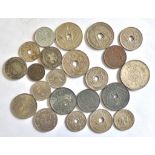 Belgium coins (22) inc 20 Franc 1934 VF, 50c 1928 aUNC, 1923 Unc, 5c 1863 EF etc.