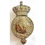 British Victorian Cavalry Brass Horse Harness Badge 'QV' Crown Motto Honi Soit Qui Mal y Pense -