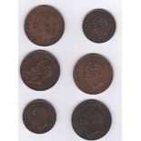Italy coins (6) inc 5 Centesimi 1861M,1861N VF, 10 Centesimi 1866N,1866H,1867H,1893H VF