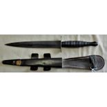 British Fairbairn Sykes Commando Knife, 3rd Pattern with leather scabbard. Good