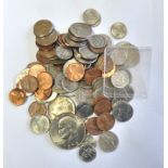 US Coins in Bag , (50+) - inc Silver Half Dollar 1964, Dollar 1972, Nickel 1915 GF etc