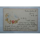Switzerland 1900 Embossed and Gilt Winkelried arms used Bern to London - a beautiful card.