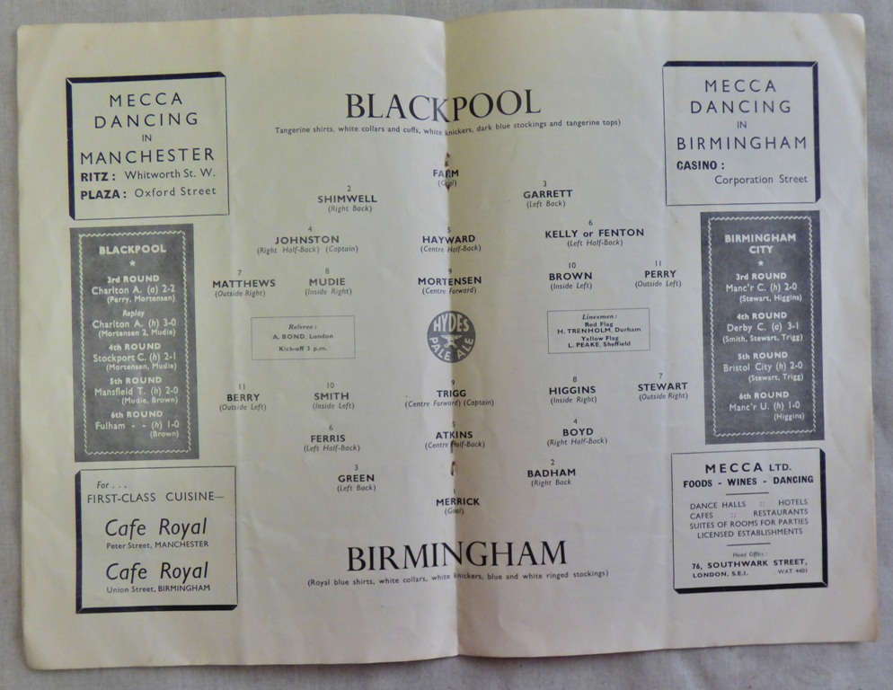 Football Birmingham v Blackpool FACS/F 1951 fold - Image 2 of 2