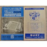 Football - 1962/63 Bury v Birmingham L/C SF two legs both programmes present, the Bury fixture is