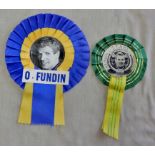 Speedway - (2) original vintage rosettes, Ove Fundin Norwich + Sweden