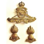 British WWI Royal Territorial Artillery Regiment Cap badge (Brass, lugs) With two Artillery Collar