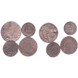 Switzerland Cantons Coins (4) Neuchatel ½ Batzen 1807 F, Geneva 1 Sol 1833 VF, Schwyz 2 Rappen