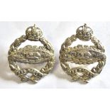 British WWII Royal Tank Corps Officers Collar badge pair, scarce