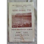 Football - W.B.A v Port Vale at Villa Park 1954, water stain, crease, rusty staple + fold.FAC S/F