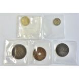 World coins (5) inc Denmark 5 Ore 1938 VF, 10 Ore 1894 gF, France 10 Centimes 1863BB nVF, 50