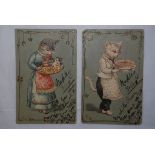 Cats 1904 used pair of embossed and gilt postcards, used Naples, lovely cards, one with top corner