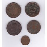 Italian States Coins (5) including Kingdom of Napoleon Soldo 1812, 1813 F, Lombardy Venetia 5/10