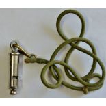 British 1960s Lanyard with Hudson whistle marked: 973-001 and crows foot.