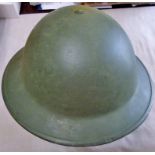 British WWII MK Brodie Tin Hat helmet, green painted with excellent in-liner and chinstrap