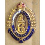 Australian - 6th Infantry Battalion Officers Cap Badge 1914 - Blue & red enamel on Gilt Brass