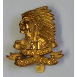 Canadian WWII 51 Canada Soo Rifles Regiment cap badge (Brass, slider)