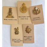 British WWII Officers Collar badges (5), Cheshire Regiment, Queen's Own Royal West Kent Regiment,