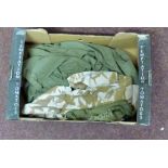 British mixed lot of uniform and equipment, desert camo trousers, sleeping bag cover, mesh scarf