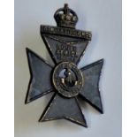 British WWI 6th Battalion, The City of London Regiment Officers cap badge. (Blackened brass, lugs)