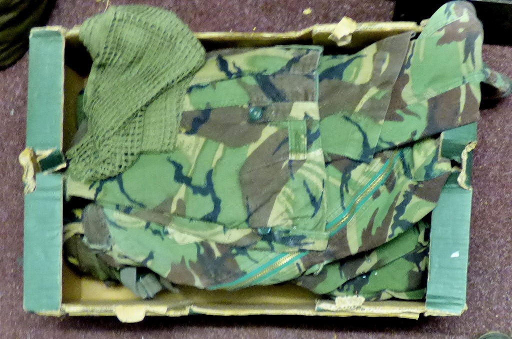British Army mixed bpx of modern jackets, trousers etc. Woodland camo 15