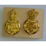 British R.A.W.C. Officers collar badges, good matching pair, QC