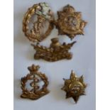 British Mixed Collar badges (5) including: Royal Scots, R.A.M.C. Royal Army Service Corps etc.