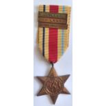 British WWII Africa Star with 'North Africa 1942-43 and 8th Army Clasps' not mounted on ribbon.