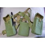 British WWII Webbing including: A 'Pig stick' bayonet frog, water flask, two side pouches and