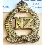 New Zealand - Expeditionary Force 'Expeditionary' Cap Badge - Brass KC