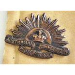 Australian Commonwealth Military Forces Cap Badge - Bronze and collar (Bronzes) KC