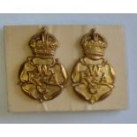 British WWII R.A.W.C. Officers collar badges, good matching pair, KC